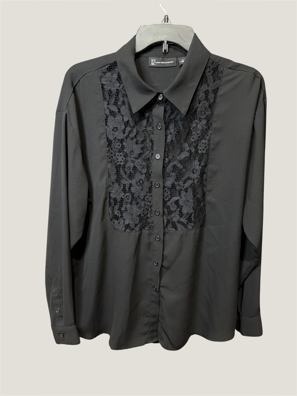 New York & Company black long-sleeve button-down blouse